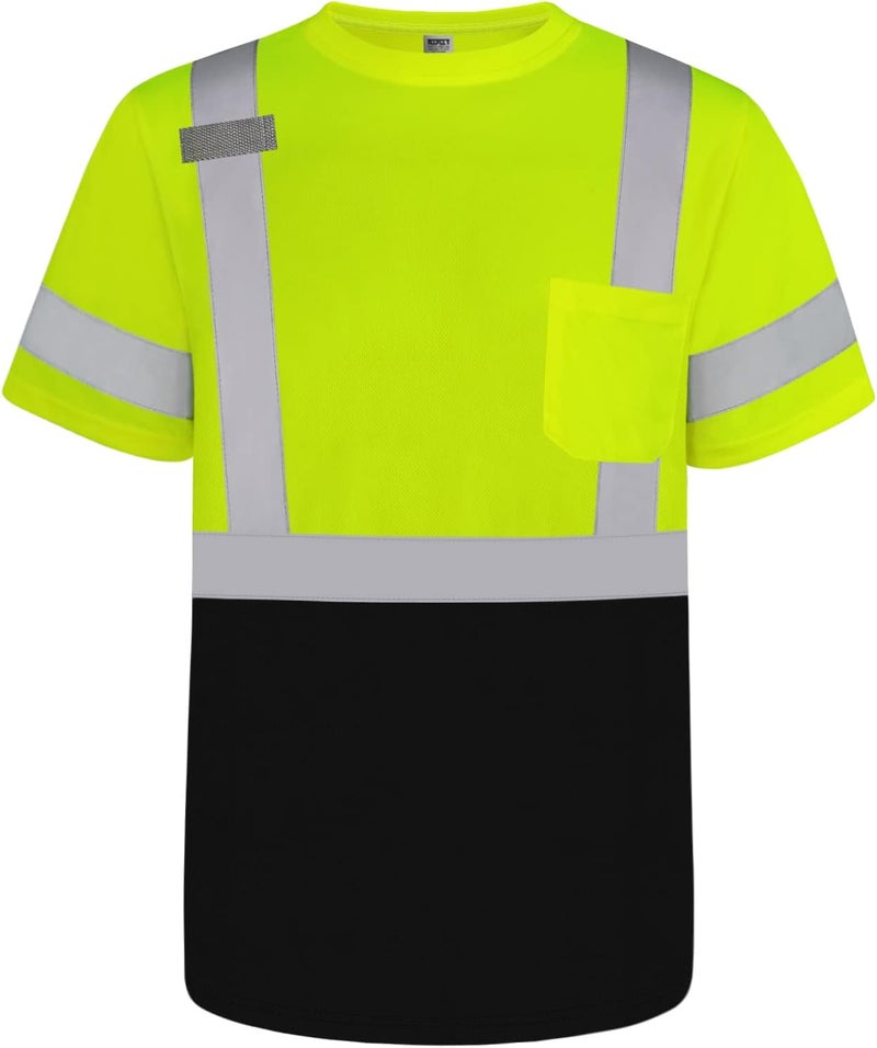 TCCFCCT High Visibility Shirts for Men Class 3 Construction Shirts with Pocket, Hi Vis Reflective Safety Work Shirts for Men Women, Short Sleeve with Black Bottom, Durable & Breathable, DP-Yellow 3XL - Image 1